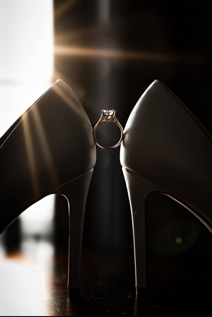 La bague de fiançailles dans un rai de lumière