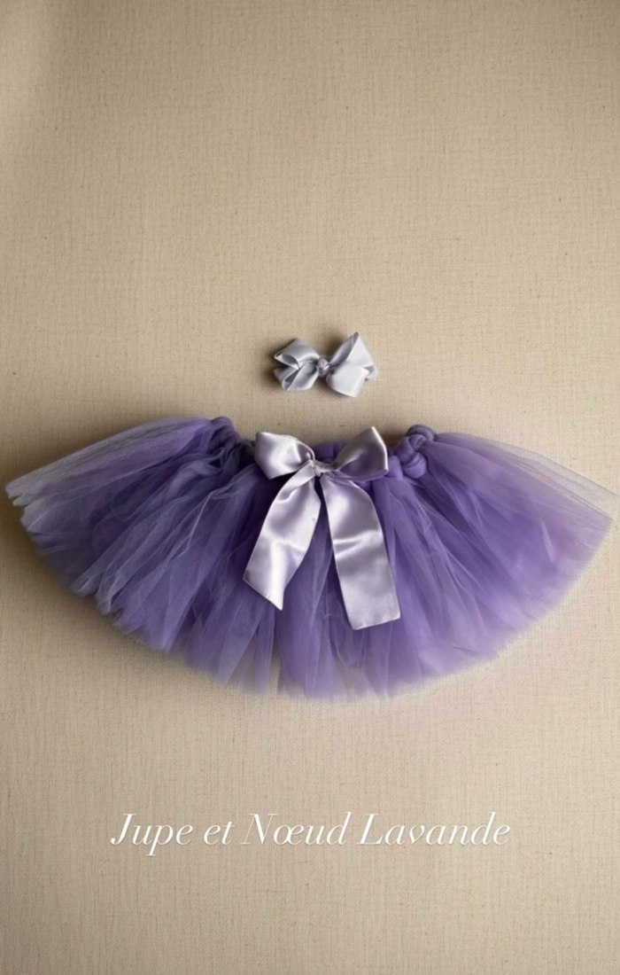 Jupe en tulle lavande avec nœud de satin