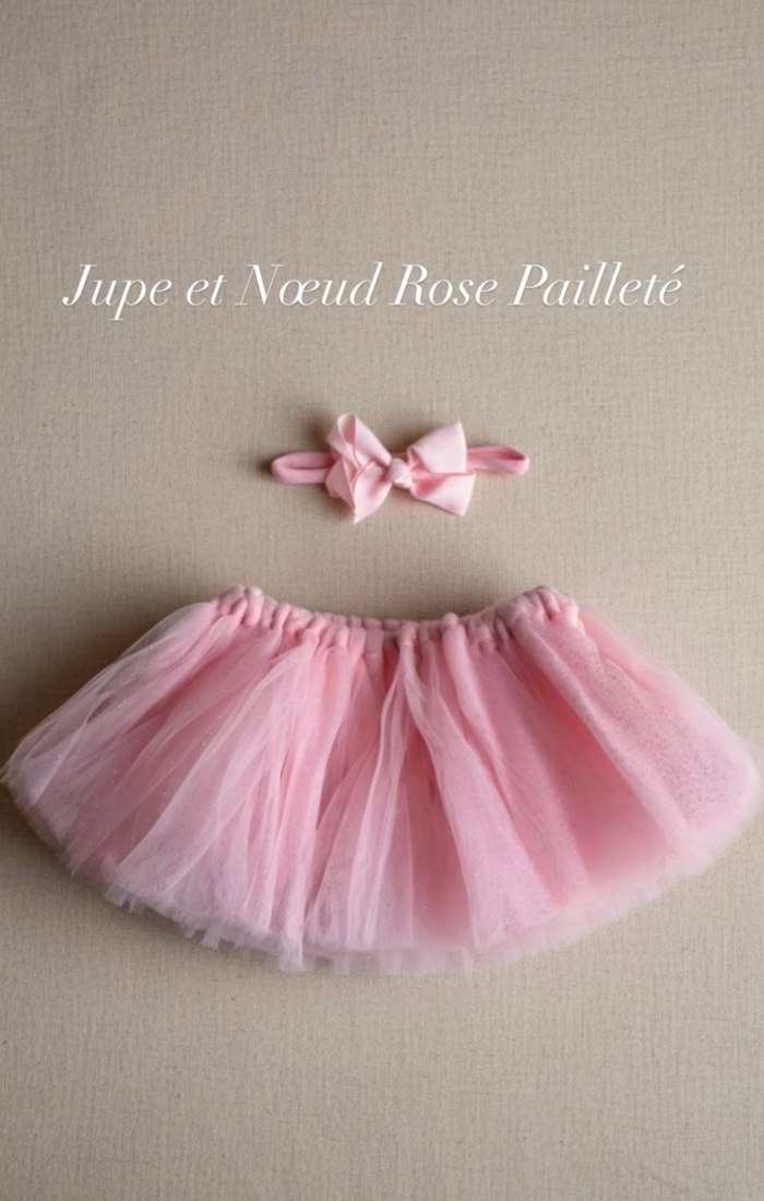 Jupe en tulle rose avec bandeau assorti